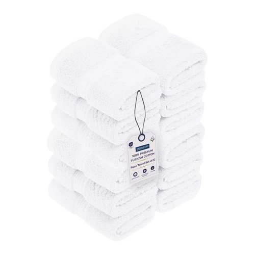 Urban Edge Christmas White Face Towels 12 Pack - Facial Towel - Washcloths - Skin Care Essentials- Premium Turkish Cotton 800 GSM- Highly Absorbent - Ideal for Bathroom, Gym, Spas