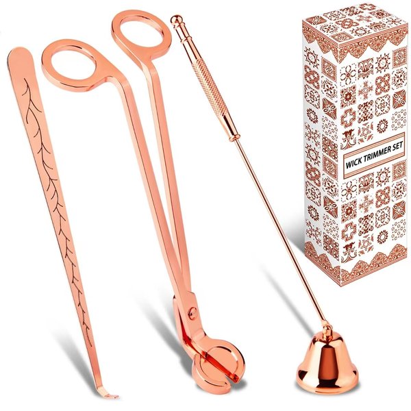 calary Candle Wick Trimmer, Candle Snuffer and Wick Dipper & Candle Accessory Set, 3 in 1 Candle Care Kit for Candle Lover (Rose Gold)