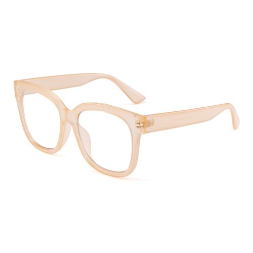 JIM HALO Oversized Blue Light Glasses for Women Square Chunky Bluelight Computer Glasses Reduce Eye Strain Apricot