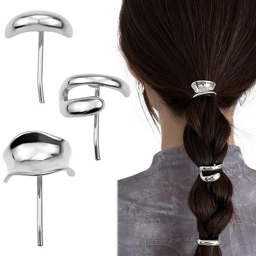3 Pcs Silver Ponytail Holder Hair Clips, 1Inch Metal High Ponytail Hair Buckles Decorative Barrettes Ponytail Cuff Strong Hold French Fine Hair Jaw Clips Accessories for Women