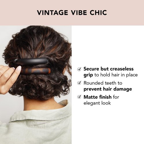 Kitsch Hair Clips for Women - Recycled Plastic Hair Accessories for Low Ponytail | Matte Ponytail Clips | Creaseless Hair Barrettes for Women - 2 Pcs Black and Tortoise