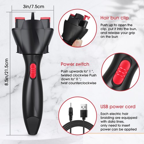 Gisafai Automatic Hair Braider Set DIY Styling Hair Twister with Rat Tail Comb, Crocodile Hair Clips and 800 Pieces Mini Rubber Bands Tool Styler for DIY Hair Styling