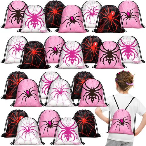 Lothee 30 Pcs Spider Web Drawstring Bags Birthday Party Decoration Spider Goodie Bag Kid Backpack for Birthday Party Supplies (Fresh Style)