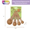 Talisman Designs Laser Etched Beechwood | Set of 4 | Woodland Design | Natural, Wooden Measuring Spoons Set| Cute & Functional Kitchen Tools