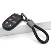 FEYOUN Universal Black Leather Car Fob Keychain Metal Keyring Woven Strap Braided Rope Key Chain for Men and Women - Matte Black Color, with 360 Degree Rotatable D-ring and Screwdriver