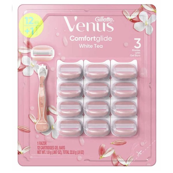 Venus Gillette 3 Razor Blade ComfortGlide White Tea with 12 Gel Cartridges