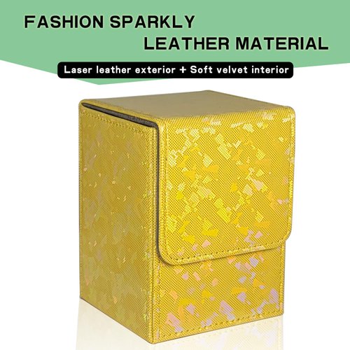 Dmoicols Sparkly Card Deck Box Holds 100+ Single Sleeved Cards,Leather Card Storage Case,MTG Commander Deck Box with 2 Dividers fit TCG CCG Magic Cards Vertical (Sparkly Yellow Piece)