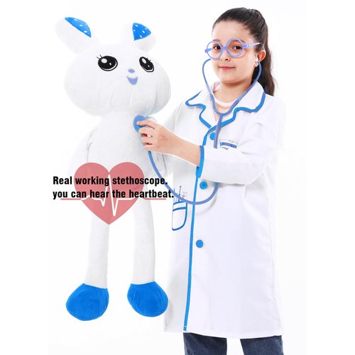 Lrrtwer Doctor Costume for Kids Girls Doctor Lab Coat Outfits Costume with Working Stethosco (blue, 5-6 Y)