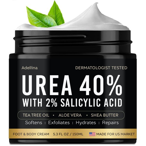 Adellina Urea Cream 40 Percent for Feet Maximum Strength, Urea Foot Cream for Dry Cracked Heels Feet Knees Elbows, 40% Urea Foot Repair Lotion 5.3 OZ