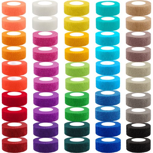 BQTQ 50 Rolls Self Adhesive Bandage Wrap 1 inch Self Adherent Wrap Tape Bandages Colorful Self Adhesive Wraps Stretch Bandage Wrap Roll for Wrist Ankle Swelling Sprains (Rich Color)