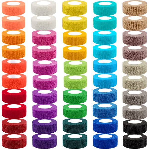 BQTQ 50 Rolls Self Adhesive Bandage Wrap 1 inch Self Adherent Wrap Tape Bandages Colorful Self Adhesive Wraps Stretch Bandage Wrap Roll for Wrist Ankle Swelling Sprains (Rich Color)