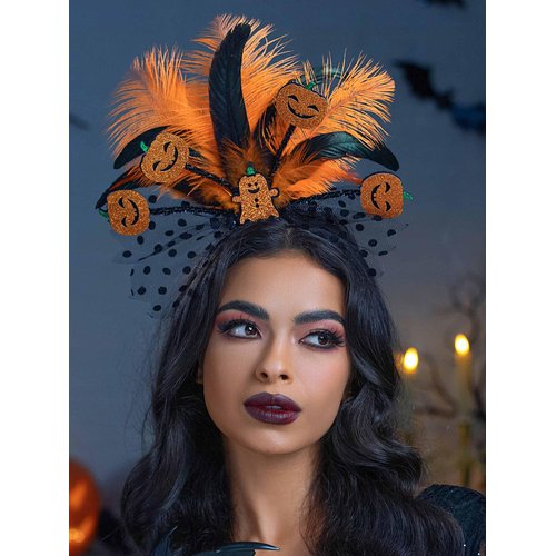 Campsis Halloween Feather Headband Orange Pumpkin Ghost Hair Band Cosplay Witcher Party Costume H...