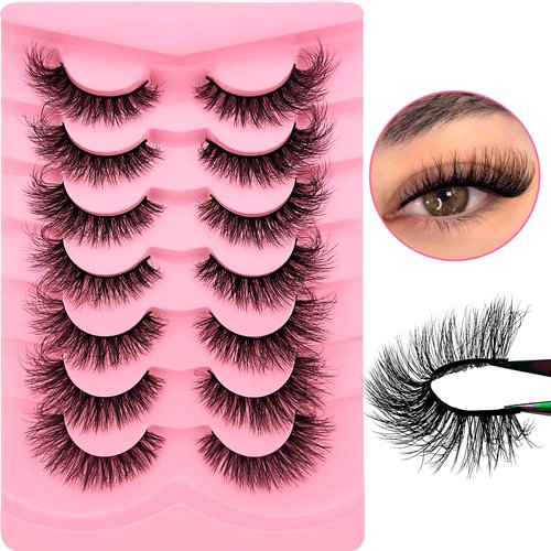 7 Pairs Cat-Eye Lashes Flu-ffy 15mm Fox Eye Lashes Curly Volume Eyelashes Faux Mink Lashes that Look Like Extensions Lashes Wispy False Eyelashes Natural Look(Z23)