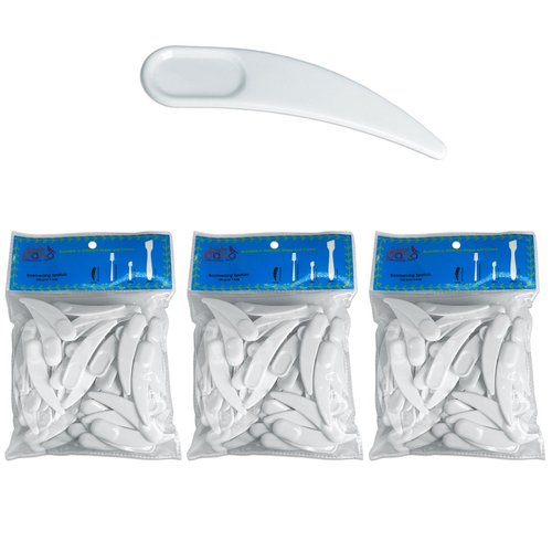 PANA Curved Boomerang Disposable Plastic Cosmetic Spatula for Mixing and Sampling Makeup, Skincare, Creams, Lotions, and Masks (White, 3 Packs)