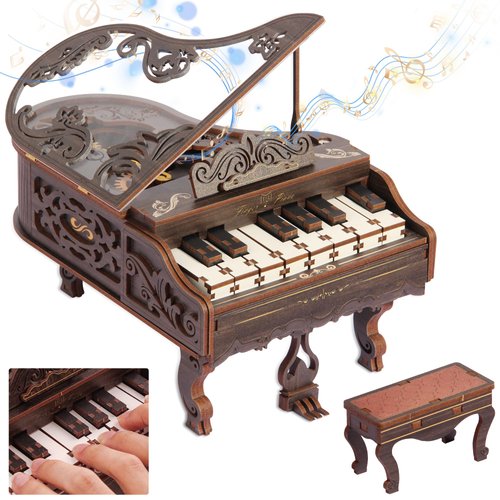 3D Wooden Puzzle for Adults, Playable Piano Model, Wooden Vintage Grand Piano Kit, Interactive Home Decor, Wooden Building Kits for Adult, Gift for Boys and Girls