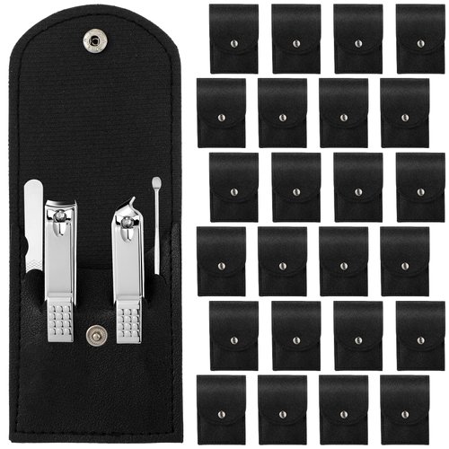 Lasnten 24 Set Manicure Set Bulk Nail Clippers Grooming Nail Kit Stainless Steel Professional Pedicure Kit Pedicure Tools with Travel Case Gifts for Men Women Personal Nail (Black,4 in 1)