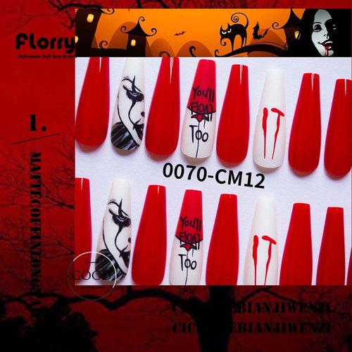 Florry Halloween Extra Long Press on Nails Coffin Fake Nails Black Matte Acrylic Nail for Women and Girls 30Pcs (Vampire)