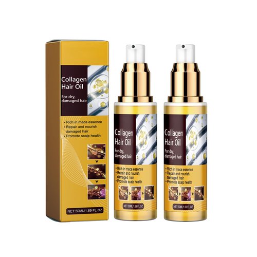 Collagen Hair Oil, Collagen Oil Serum, Pure Argan Oil for Hair Care, for Dry Damaged Hair Oil Hair Serum, Collagen Oil Hair Serum for Curly or Straight Thin Fine Hair, 50ml (2 Pcs)