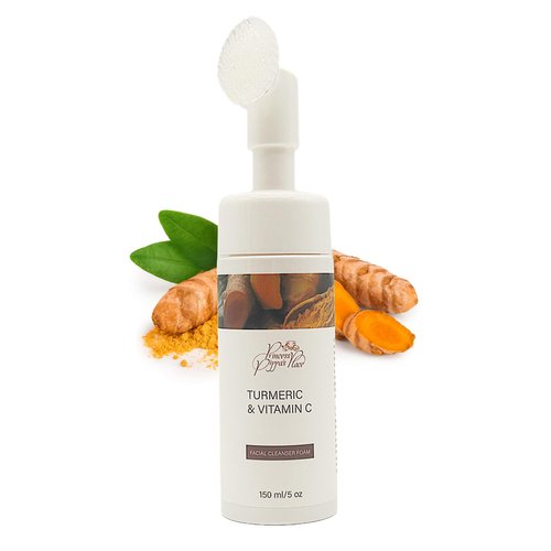 Foaming Facial Cleanser with Attached Exfoliating Brush (5 Oz), Foaming Face Wash for Oily Skin, Acne Skin Care Daily Face Wash for Morning Night, Men and Women of All Skin Types (Turmeric) Pack-1
