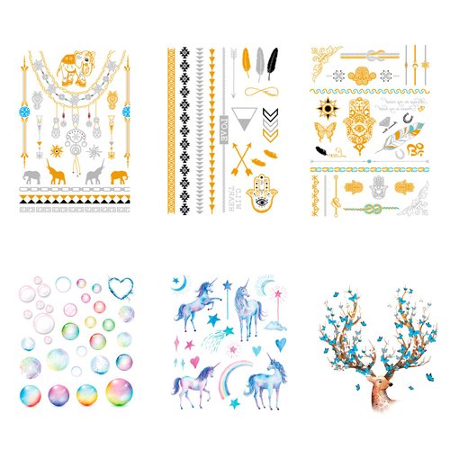 6 Sheet Women DIY Realistic Temporary Tattoos,Strong Adhesive Fake Temporary Tattoo for Birthday Pool Beach Party Decorations Supplies|Girls Face,arm,lower back,Waterproof Tattoo Stickers（Yellow）