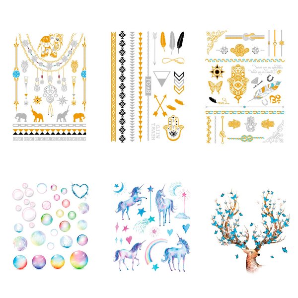 6 Sheet Women DIY Realistic Temporary Tattoos,Strong Adhesive Fake Temporary Tattoo for Birthday Pool Beach Party Decorations Supplies|Girls Face,arm,lower back,Waterproof Tattoo Stickers（Yellow）