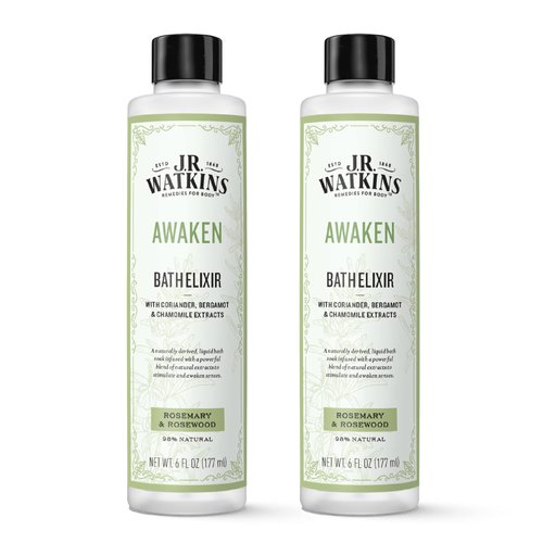 J.R. Watkins Awaken Bath Elixir, Liquid Bath Soak, Rosemary & Rosewood with Natural Extracts, No Salt, No Residue, 6 oz (Pack of 2)