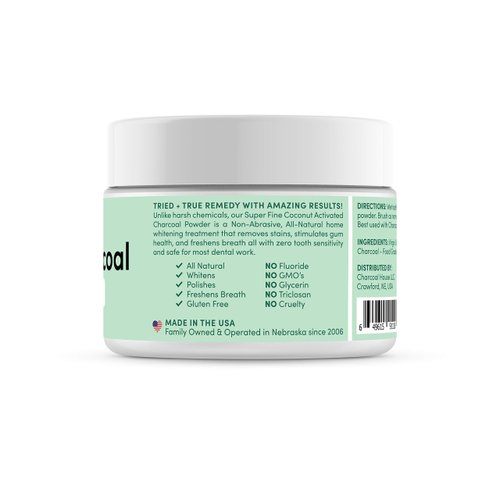 Charcoal House Coconut Shell Activated Charcoal Tooth Powder for Natural Teeth Whitening & Polish - Professional Strength Teeth Whitener for a Brighter Smile - Polisher & Stain Remover - Unflavored