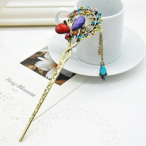 Vintage Chinese Women's Butterfly Multi Color Crystal Hair Stick, Bridal Hair, Wedding Hair, Bride Hair Jewelry