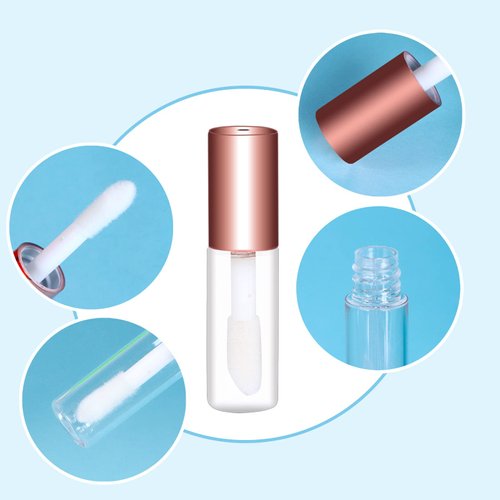 Mydio 50 Pack 1.2ML Clear Mini Lip Gloss Tube Empty Lip Balm Containers With Rose Gold Lid for Lipstick (Rose Gold)