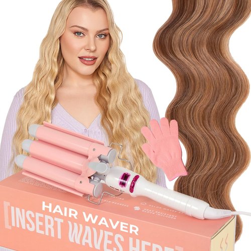 INH Hair Waver 3 Barrel | Ceramic Curling Iron for Beach Waves | Wavy Hair Curler for Fine, Thin, Thick, Long & Short Hair | Dual Voltage Deep Waver w/LED Screen & 360º Swivel Cord for Easy Styling