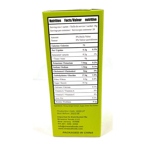 Nirwana Ginger Green Tea 20 Sachets Instant