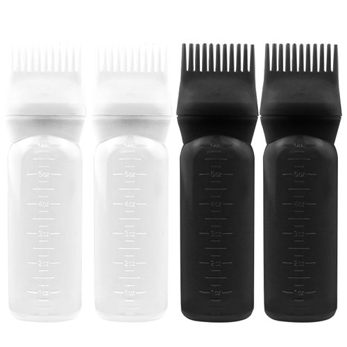 ELANE 4PCS Hair Oiler Comb Bottle,Root Comb Applicator Bottle for Hair Oil Scalp Oil Applicator Hair Oiling Applicator,Hair Oil Bottle Applicator 6oz (2Black+2White)