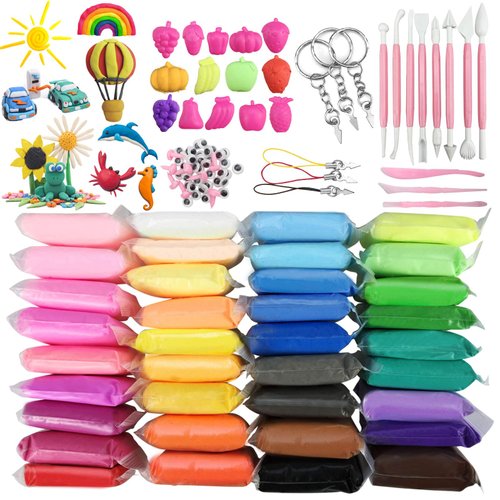 Modeling Clay Kit,DIY Creative Air Dry Clay for Kids,36Colors Ultra Light Magic Clays,with Tools,Fruit Models,Animal Accessories for Art Crafts,Non-Toxic,Non-Stick,Ideal Clay Kits Gift for Girls Boys