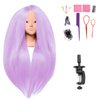 SILKY 26"-28" Long Hair Mannequin Head with 60% Real Hair, Hairdresser Practice Training Head Cosmetology Manikin Doll Head with 9 Tools and Clamp - Purple, No Makeup