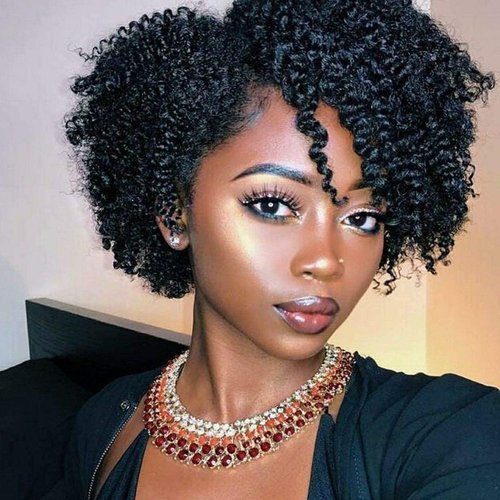 Hanne Fashion Short Kinky Curly Wigs Black Side Part Wig Afro Curly Wig Twist Out Wig African Ame...