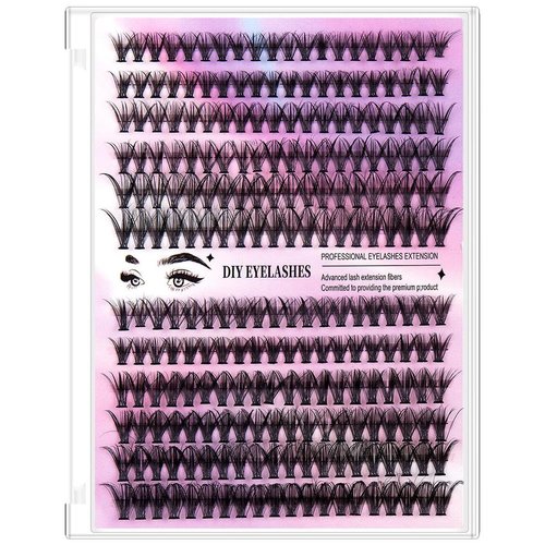 DIY Eyelash Extension Kit 240pcs Individual Lashes Cluster, 9-16mm Mix 30D 40D with Lash Bond and...
