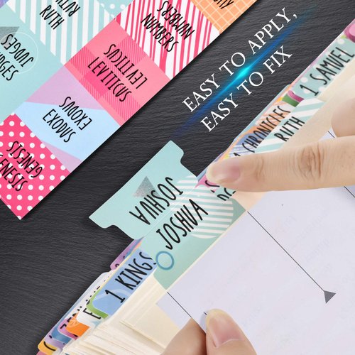Bible Tabs Old and New Testament, Bible Tabs for Women/Men/Kids, 100 Pcs Bible Book/Index Tabs for Study Bible, Bible Chapter Tabs for Journaling Bible, Easy-to-Read, 66 Books, 8 Ref, 19 Blank Tabs
