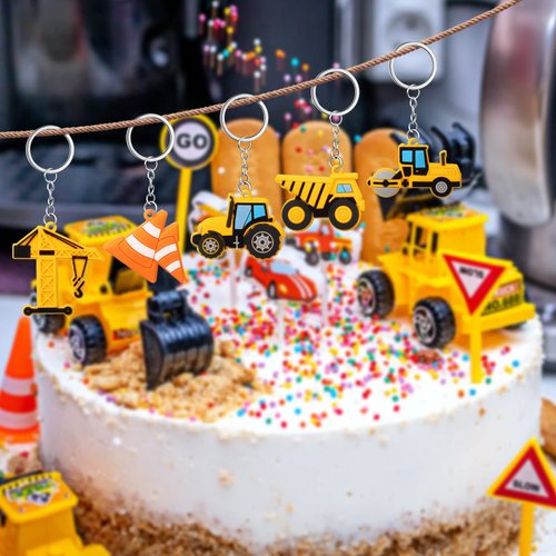 36 Pcs Construction Party Favors Construction Key Chains Engineering Excavator Tractor Keychain Birthday Party Supplies for Kids Christmas Gift Baby Shower Return Gift Construction Party Decorations