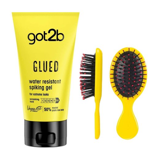 Glued Spiking Glue Hair Gel, Water Resistant, Strong Hold for Up to 72 Hours, 150 ml, + Mini Hair Brush