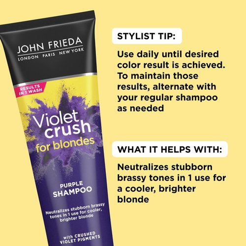 John Frieda 8.3 Ounce Shampoo for Blonde Hair, Violet Crush Purple Shampoo, Neutralizes Brassy Yellow Tones, Blonde Toner for Bleached, Platinum