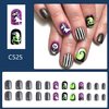 Generic Halloween Press on Nails Green Ghost Short Square Fake Nails Day of the Dead Glossy Glue on Nails for Women Girls DIY Nail Art