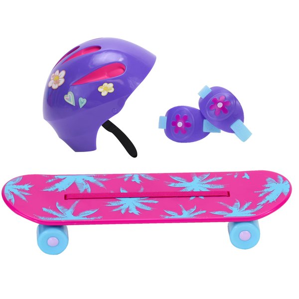 Sophia's Palm Tree Skateboard, Helmet and Knee Pads Set 18" Dolls, Multicolor