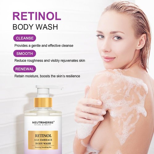 Neutriherbs Retinol Body Wash, Anti Aging/Renewing Shower Gel For Women And Men, Daily Shower Soap With Peptides, Vitamin E, Aloe Vera - Orange Blossom Scent 16.9 Fl.Oz
