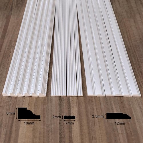 iLAND Miniature Dollhouse Accessories on 1:12 Scale, Wooden Dollhouse Trims & Skirting Board & Moulding Cornice 17” Long 18pcs (Luxurious White)