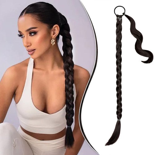 FELENDY 26&quot; 30&quot; Ponytail Extension Braided Long Straight Wrap Around Braiding Pony tails Hair Ext...