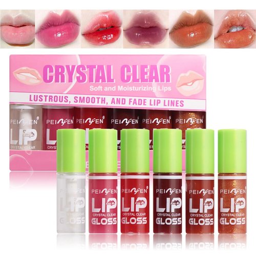 Tiejdhr 6 Colors Mini Lip Oil, Big Brush Head Hydrating Lip Glow Oil, Nourishing Fresh Clear Shiny Transparent Lip Gloss Plumping Lip Gloss Long Lasting Non-sticky Smooth Lip Care (SET A)
