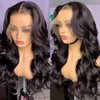HANSAMU Body Wave Lace Front Human Hair Wigs Transparent Lace Frontal Wigs for Black Women Glueless Wigs (Natural Color 30 Inch)
