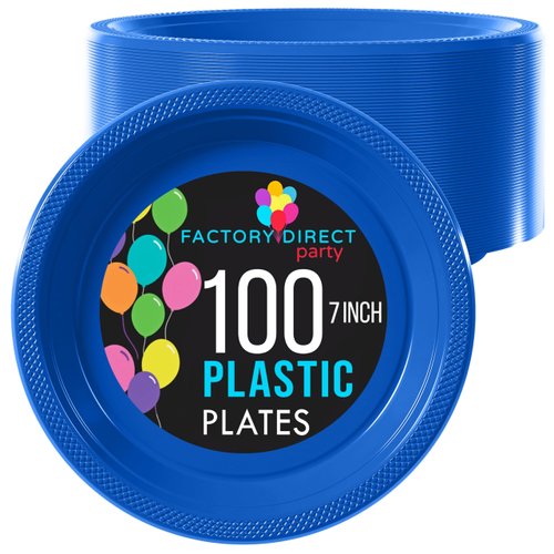 Exquisite 7 Inch. Dessert Plates Dark Blue Plastic Plates Disposable, 100 Count Dark Blue Plate Set, Disposable Plates For Party, Plastic Plates For Party, Great Party Supplies & Plastic Party Plates