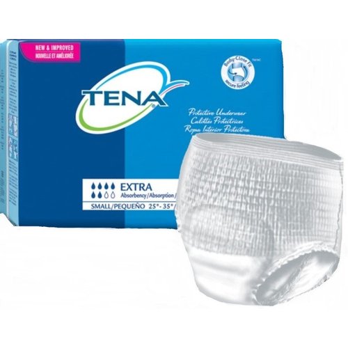 TENA Protective Underwear, Extra Absorbency-Size Small Waist / Hip 25" - 35" - Pack of 16