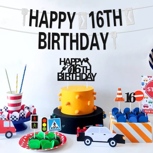 Driver License Birthday Party Decorations for 16 boys Driver License Party Decorations Transportation Birthday Party Supplies Traffic Light 16 Cake Toppers
